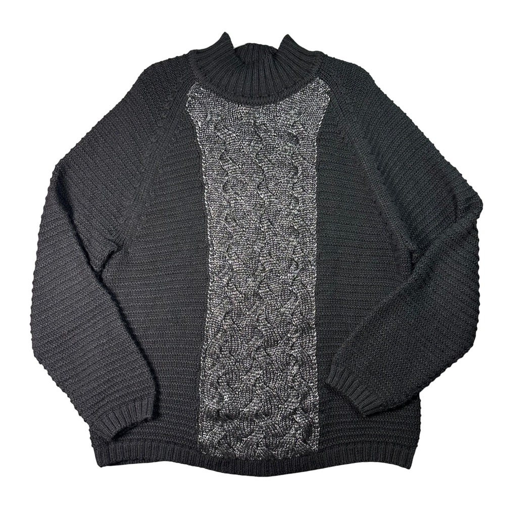 Robert Graham Wool Blend Metallic Chunky Cable Knit Sweater Tailored Fit XL